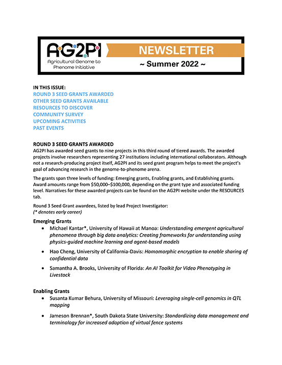 AG2PI Newsletter - Summer 2022