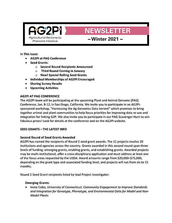 AG2PI Newsletter - Winter 2021